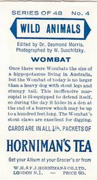 1958 Hornimans Tea Wild Animals #4 Wombat Back