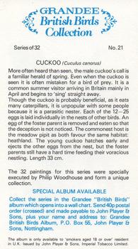 1980 Grandee British Birds Collection #21 Cuckoo Back