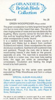 1980 Grandee British Birds Collection #25 Green Woodpecker Back