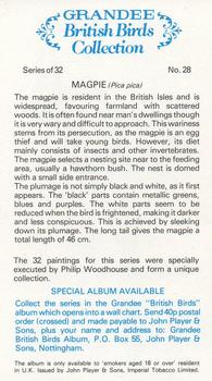 1980 Grandee British Birds Collection #28 Magpie Back