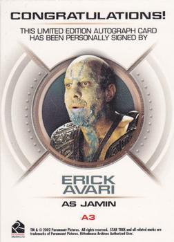 2002 Rittenhouse Star Trek Enterprise Season 1 - Enterprise Autographs #A3 Erick Avari Back