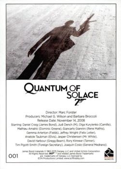 2015 Rittenhouse James Bond Archives #001 Quantum of Solace Back