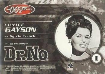 2002 Rittenhouse James Bond 'Dr. No' Commemorative #10 Eunice Gayson as Sylvia Trench Back