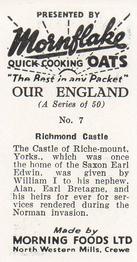 1955 Morning Foods Mornflake Oats Our England #7 Richmond Castle Back