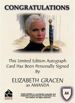 2003 Rittenhouse The Complete Highlander (TV) - Autographs #A4 Elizabeth Gracen Back