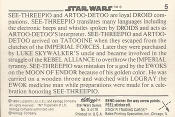 1984 Kellogg's Star Wars #5 C-3PO / R2-D2 Back
