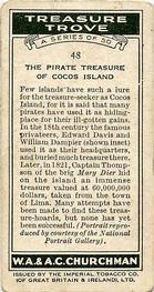 1937 Churchman's Treasure Trove #48 The Pirate Treasure of Cocos Island Back