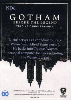 2017 Cryptozoic Gotham Season 2 - New Day, Dark Knights Silver Foil Board #ND6 Lucius Fox Back