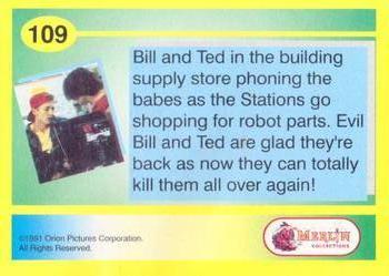 1991 Merlin Bill & Ted's Totally Excellent Collector Cards #109 Bill & Ted in the building supply store phoning the babes Back