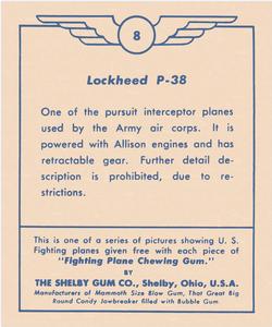 1938 Shelby Gum Fighting Planes (R47) #8 Lockheed P-38 Back