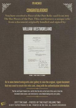 2017 The Bar Pieces of the Past - Relics #PR-WCW01 William Westmoreland Back
