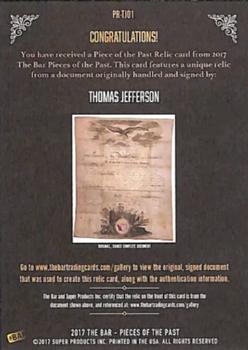 2017 The Bar Pieces of the Past - Relics #PR-TJ01 Thomas Jefferson Back