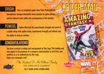2017 Fleer Ultra Marvel Spider-Man - Gold Web Foil Autographs #1 Spider-Man Back