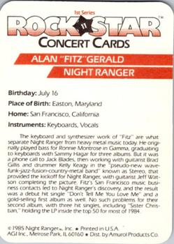 1985 AGI Rock Star #11 Alan Fitzgerald / Night Ranger Back