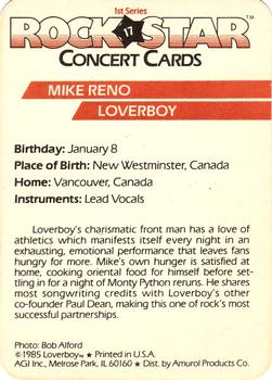 1985 AGI Rock Star #17 Mike Reno / Loverboy Back