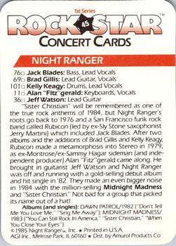 1985 AGI Rock Star #45 Night Ranger Back