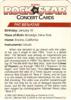 1985 AGI Rock Star #55 Pat Benatar Back