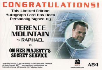 2008 Rittenhouse James Bond In Motion - Autographs 40th Anniversary Design #A84 Terence Mountain Back