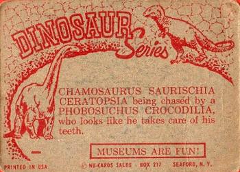 1961 Nu-Cards Dinosaur Series #1 Phobosuchus Crocodilia / Chamosaurus Saurischia Ceratopsia Back