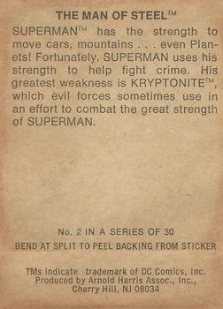 1978 Taystee Bread DC Superheroes Stickers #2 The Man of Steel Back