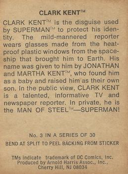 1978 Taystee Bread DC Superheroes Stickers #3 Clark Kent Back