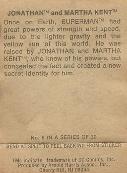 1978 Taystee Bread DC Superheroes Stickers #8 Jonathan Kent / Martha Kent Back