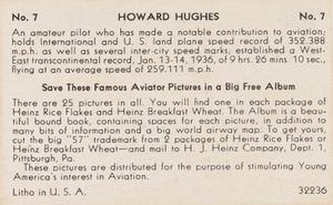 1936 Heinz Famous Aviators 1st Series (F277-4) #7 Howard Hughes Back