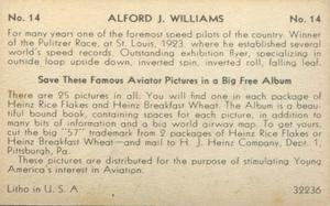 1936 Heinz Famous Aviators 1st Series (F277-4) #14 Al Williams Back