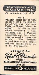 1955 Robert Miranda 100 Years of Motoring #4 Peugot Motor-Car of 1894 Back