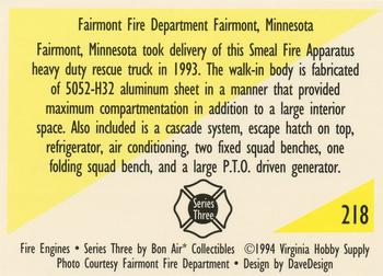 1994 Bon Air Fire Engines #218 Fairmount, Minnesota - 1993 Smeal Rescue Unit Back