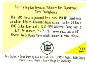1994 Bon Air Fire Engines #227 Tarrs, Pennsylvania - 1986 Pierce Back