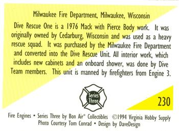 1994 Bon Air Fire Engines #230 Milwaukee, Wisconsin - 1976 Mack Dive Rescue Back