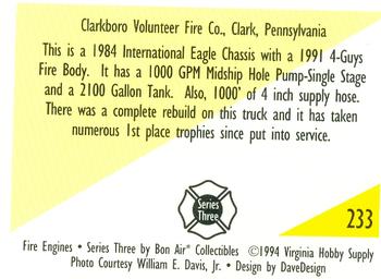 1994 Bon Air Fire Engines #233 Clark, Pennsylvania - 1984 International Eagle Back