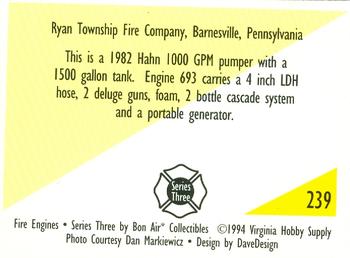 1994 Bon Air Fire Engines #239 Barnesville, Pennsylvania - 1982 Hahn Pumper Back