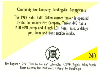 1994 Bon Air Fire Engines #240 Landingville, Pennsylvania - 1982 Hahn Custom Tanker Back
