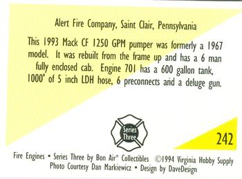1994 Bon Air Fire Engines #242 Saint Clair, Pennsylvania - 1993 Mack CF Pumper Back