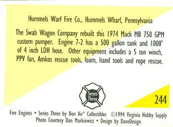 1994 Bon Air Fire Engines #244 Hummels Wharf, Pennsylvania - 1974 Swab/Mack MB Back