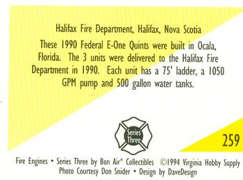 1994 Bon Air Fire Engines #259 Halifax, Nova Scotia - 1990 Federal E-One Back
