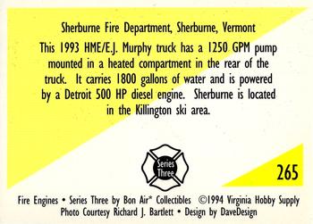 1994 Bon Air Fire Engines #265 Sherburne, Vermont - 1993 HME/E.J. Murphy Back