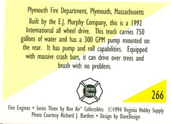 1994 Bon Air Fire Engines #266 Plymouth, Massachusetts - 1992 E.J. Murphy International Back
