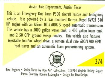 1994 Bon Air Fire Engines #274 Austin, Texas - E-One Titan Aircraft Rescue Back