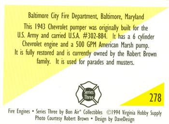 1994 Bon Air Fire Engines #278 Baltimore, Maryland - 1943 Chevrolet Pumper Back