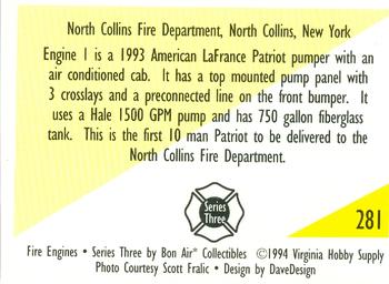1994 Bon Air Fire Engines #281 North Collins, New York - 1993 American LaFrance Back