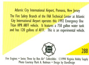 1994 Bon Air Fire Engines #288 Pomona, New Jersey - 1992 E-One Aircraft Rescue Back