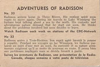 1957 Parkhurst Adventures of Radisson (V339-1) #33 Radisson arrives home in Three Rivers Back