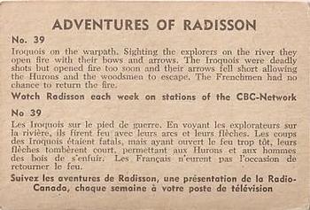 1957 Parkhurst Adventures of Radisson (V339-1) #39 Iroquois on the warpath Back