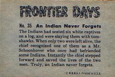 1953 Bowman Frontier Days (R701-5) #35 An Indian Never Forgets Back