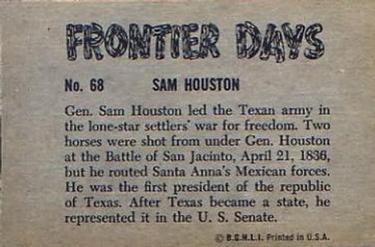 1953 Bowman Frontier Days (R701-5) #68 Sam Houston Back