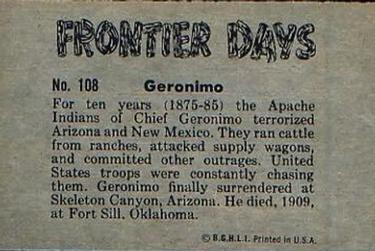1953 Bowman Frontier Days (R701-5) #108 Geronimo Back