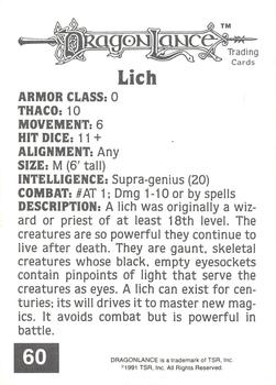 1991 TSR Advanced Dungeons & Dragons #60 Lich Back